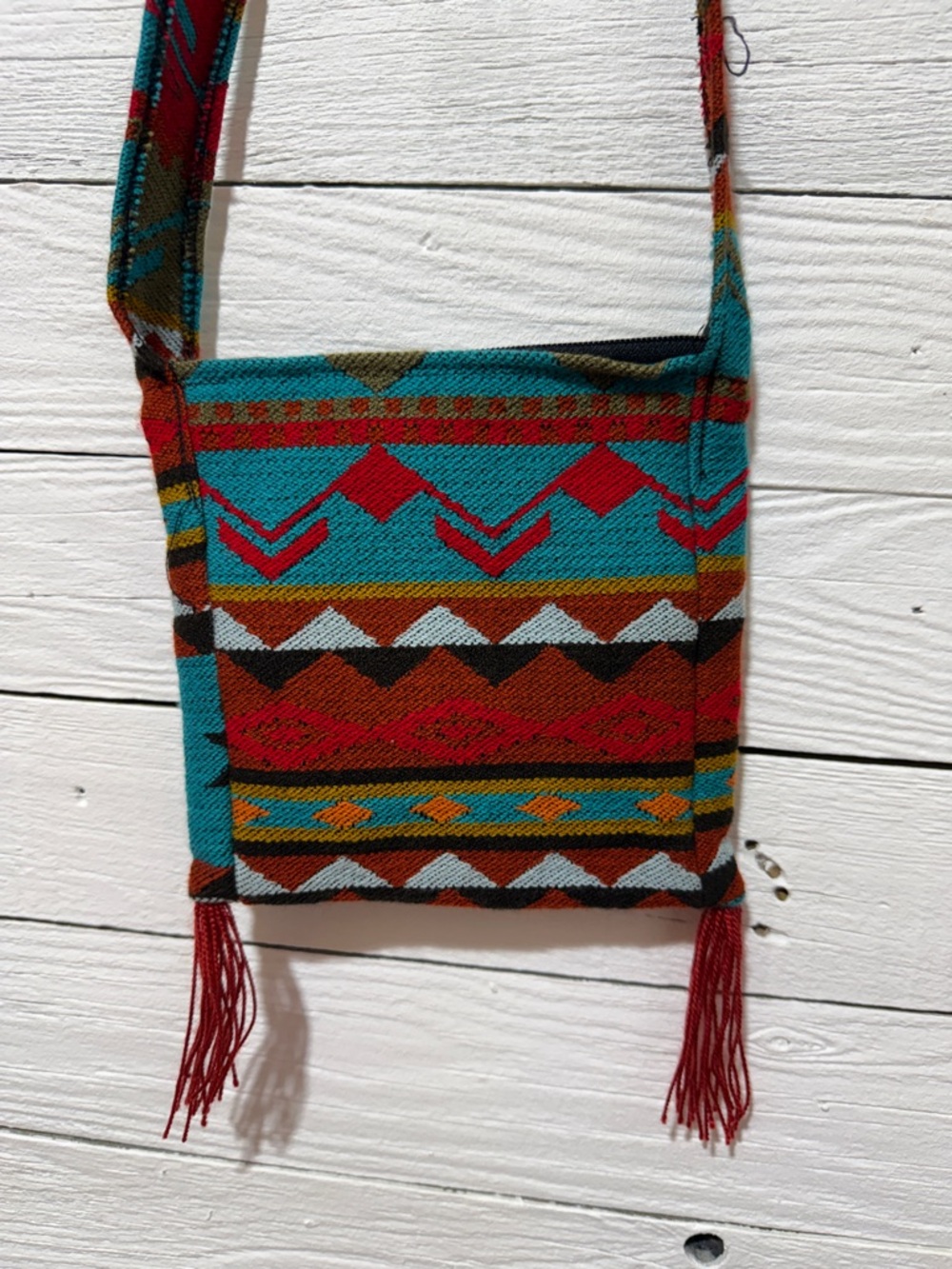 Turquoise and Red Aztec Crossbody Bag - Picture 5 of 6